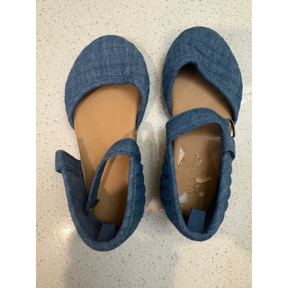 Old Navy Girls Toddler 8 Blue Denim Quilted Mary Jane Flats Shoes